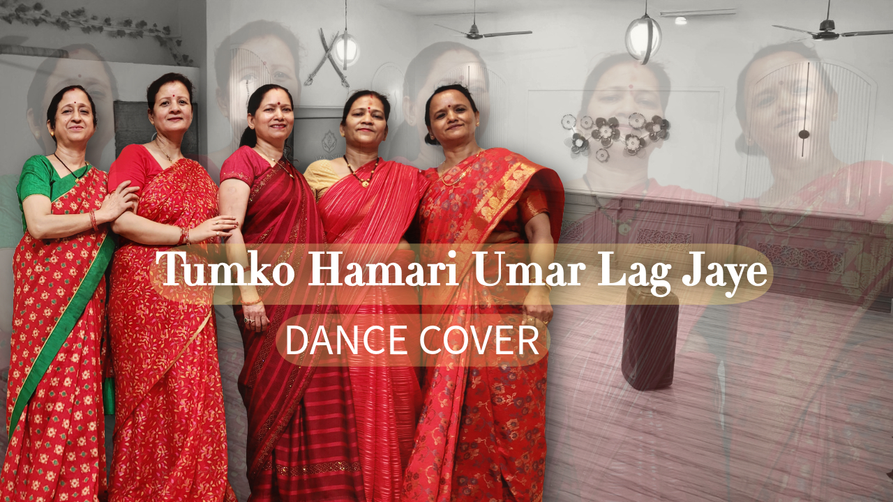 Performers gracefully expressing emotion through a contemporary dance cover of “Tumko Humari Umar Lag Jaye,” set against a simple stage background.