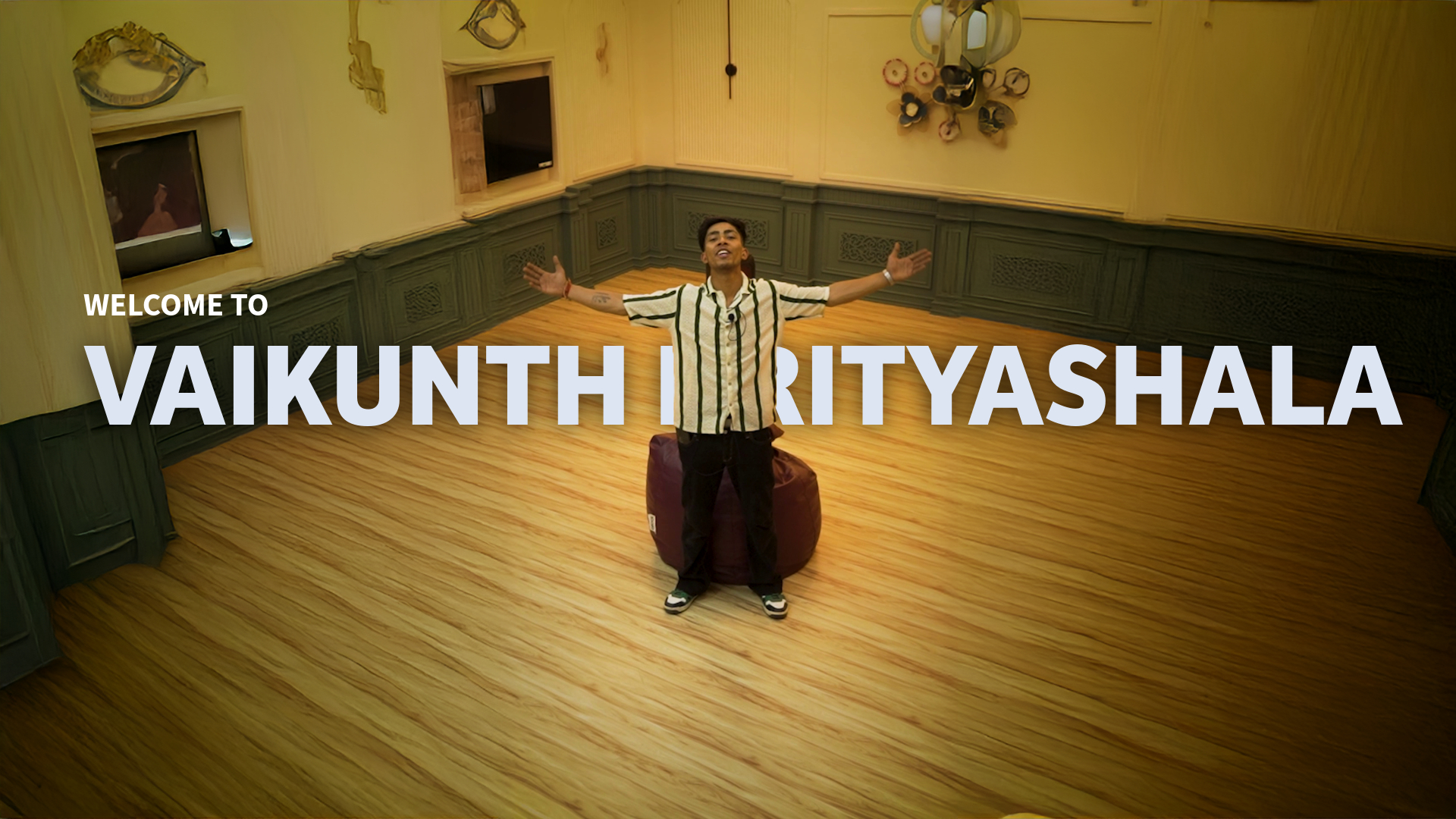 Dance instructor welcoming at Vaikunth Nrityashala studio.